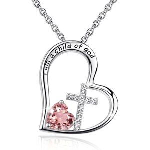 925 Sterling Silver I Am a Child of God Cross Pendant Necklace for Women with Pi
